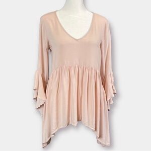 NEW Cupio Soft Pink Hi Low Boho Ruffled Tunic Top Size Small